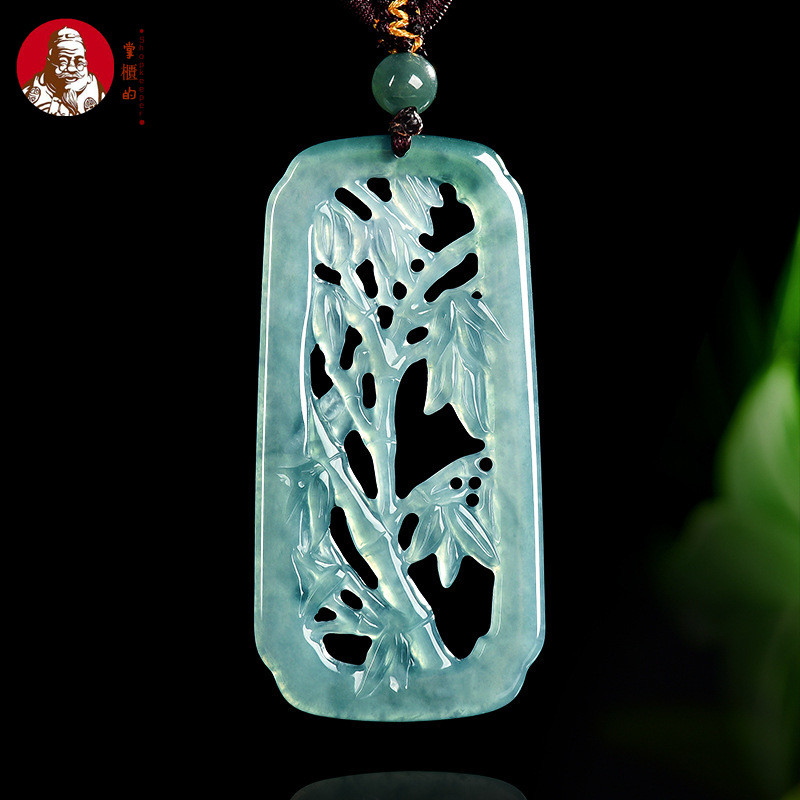 [Dengan sertiflkat  identiflkasi]Giok alami, liontin bambu berongga air biru, liontin gaya Cina batu