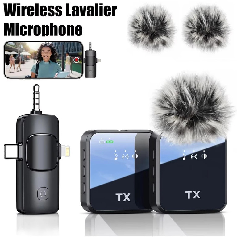 Microphone Wireless F11-2 Microphone Mikrofon Clip On Lavalier Clip On UHF 2.4G Mic Hp Kamera Vlog C