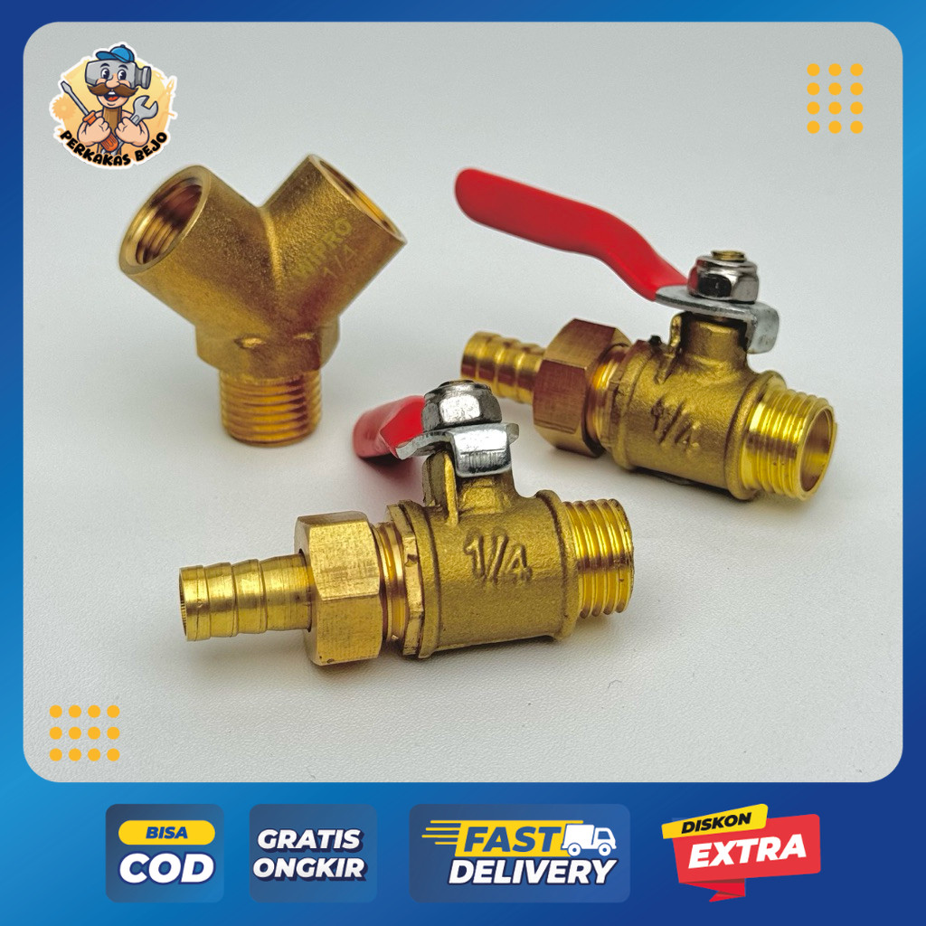 NEPEL Y KRAN KOMPRESOR 1/4" - Nepel Cabang 2 bahan Kuningan untuk Air Tool & Pneumatik - Perkakas Be