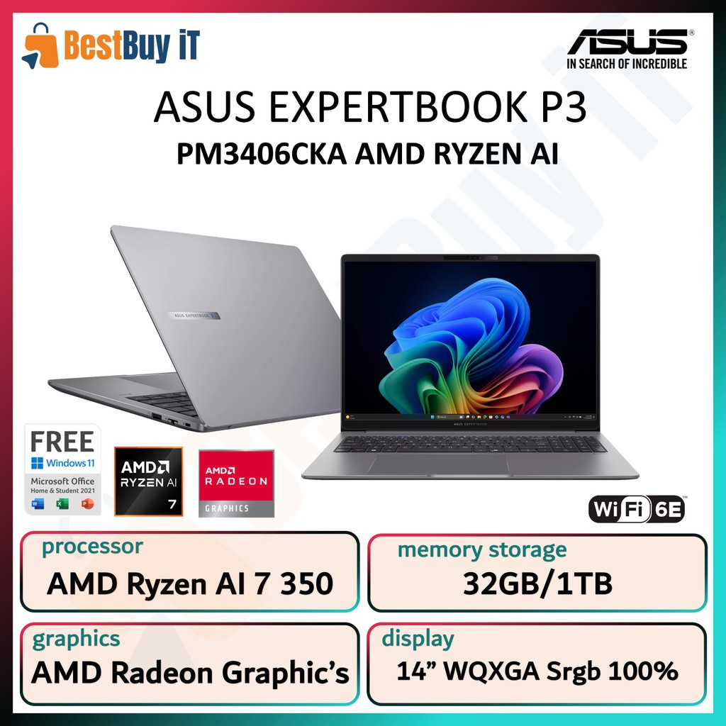 ASUS EXPERTBOOK P3 PM3406CKA - AI Ryzen 7-350 - 32GB - 1TB - 14" WQXGA - WIN11