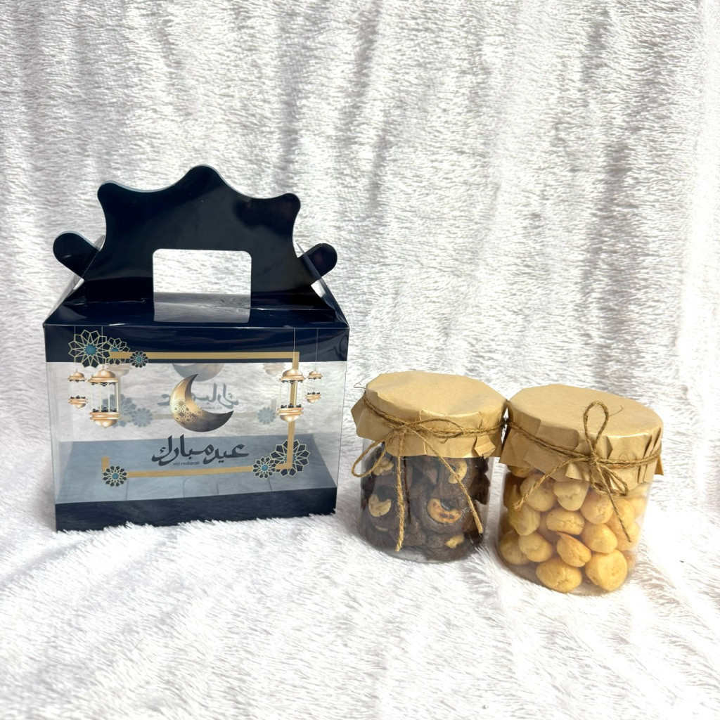 Dus Box Lebaran 2Toples 500/600ML Box MIka Kue Kering Lebaran 2 Toples Navy Handle