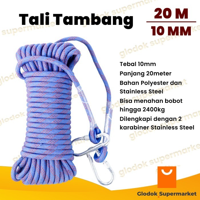 Tali Tambang 10mm Tali Panjat Tebing Polyester 20 Meter Paracord