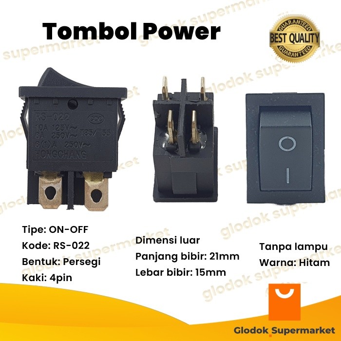 Saklar 4 pin On Off Tombol Rocker Power Switch 4pin