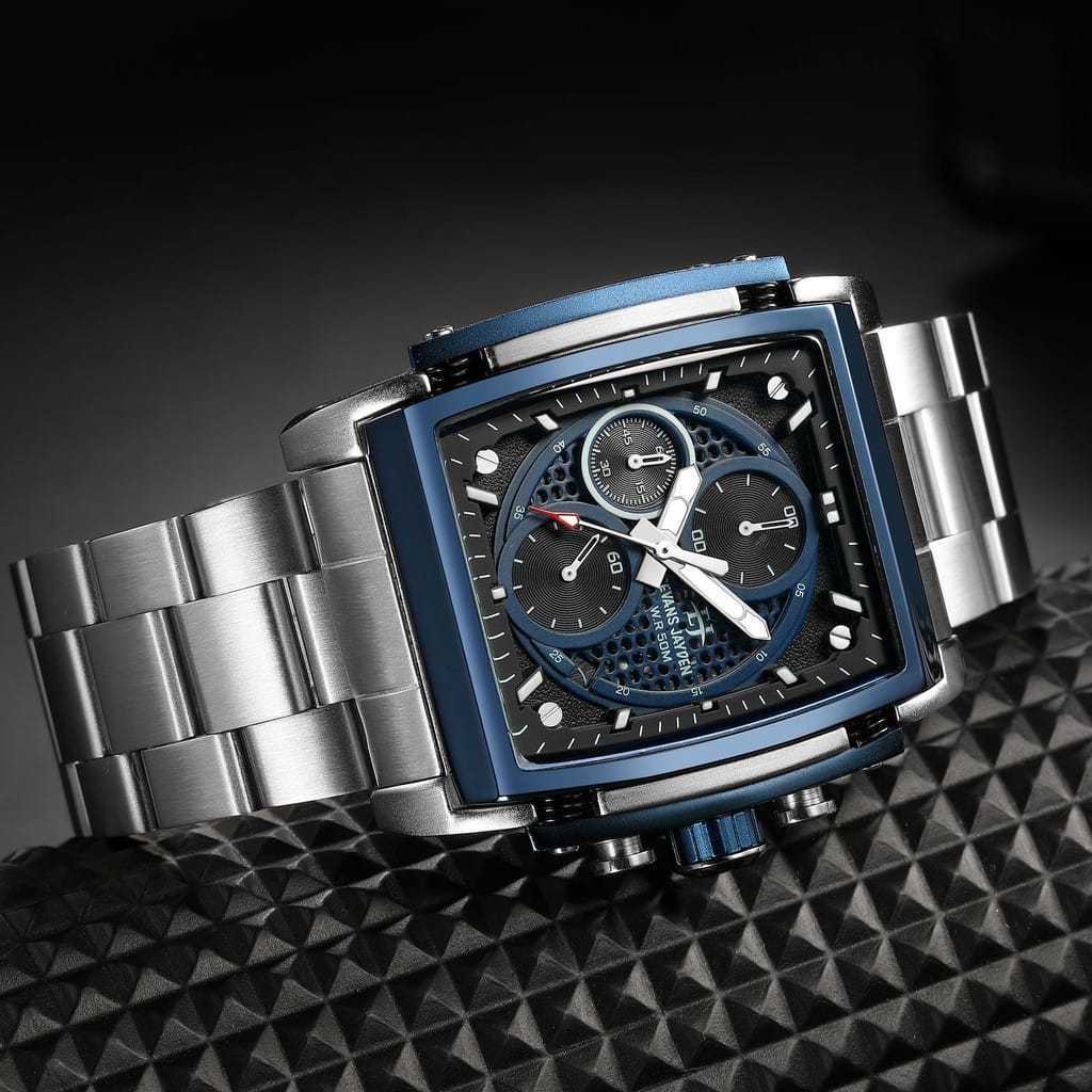 Jam Tangan Pria Evans Jayden 9619 ST  Stainless Steel  Kaca Sapphire Chronograph Water Resistant 10 