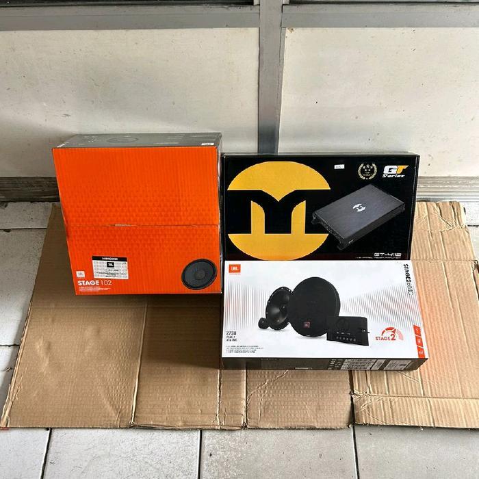 Paket audio mobil JBL - Paket termurah dan bagus - Speaker JBL Stage2604C Power Momentum GT-4112 Sub