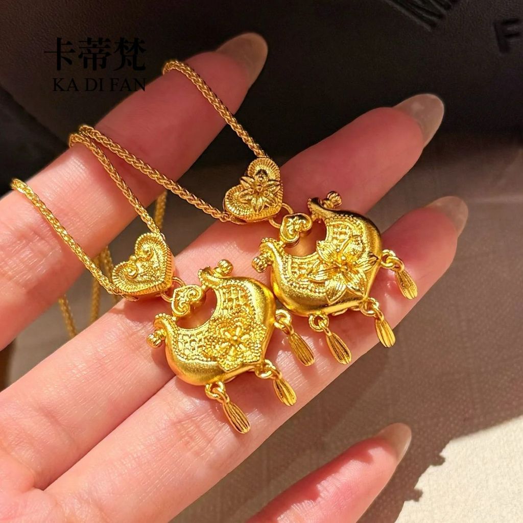 Vintage Lily Flower Ruyi Lock Pendant Necklace for Women