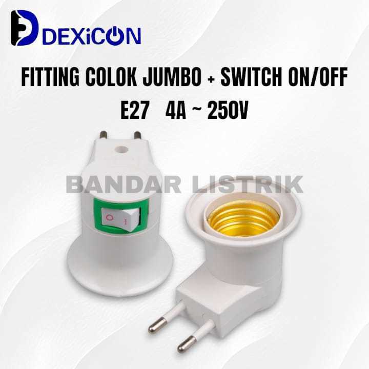 DEXICON Fitting Bohlam Lampu Colok Jumbo Saklar Portable E27 4A EU Plug Model Polos Bunga - White