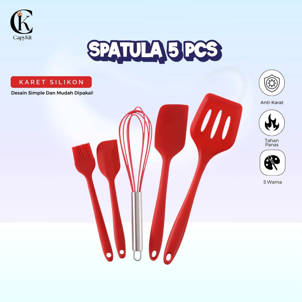 CapyKit Set Spatula Peralatan Masak Sutil Silikon Non Stick Cooking Tools Isi 5 Pcs