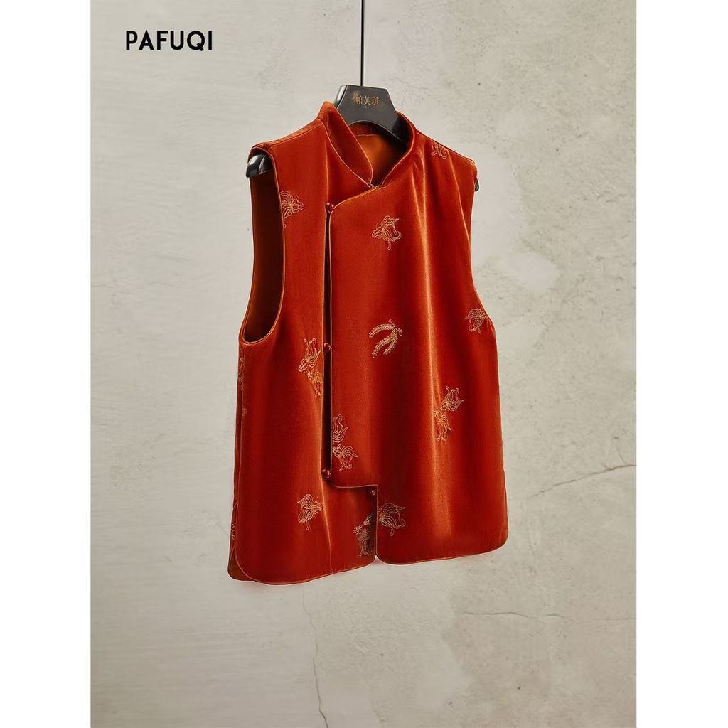 New Year Battle Shirt New Chinese Style Vest Goldfish Embroidery Tank Top National Style Women's Clo