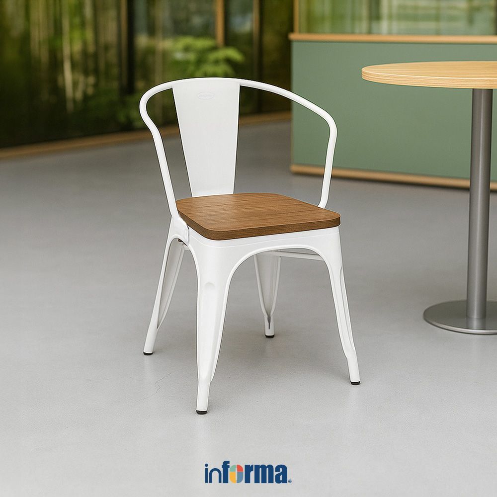 Informa London Elm Kd Kursi Berlengan Kayu - Ivory Arm Chair Cafe Restaurant Chair Kursi Ruang Tamu 