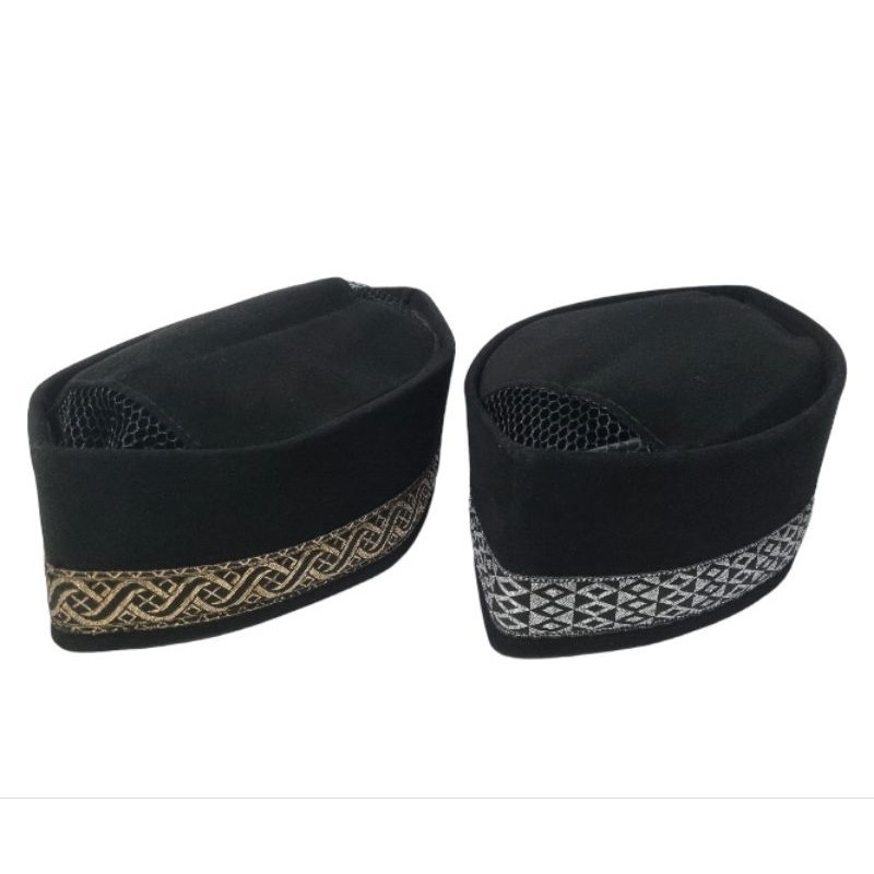 Peci PITUNG BETAWI LIST Silver dan Gold Murah , Kopiah Hitam Pitung Motif List, Songkok Nasional Bet