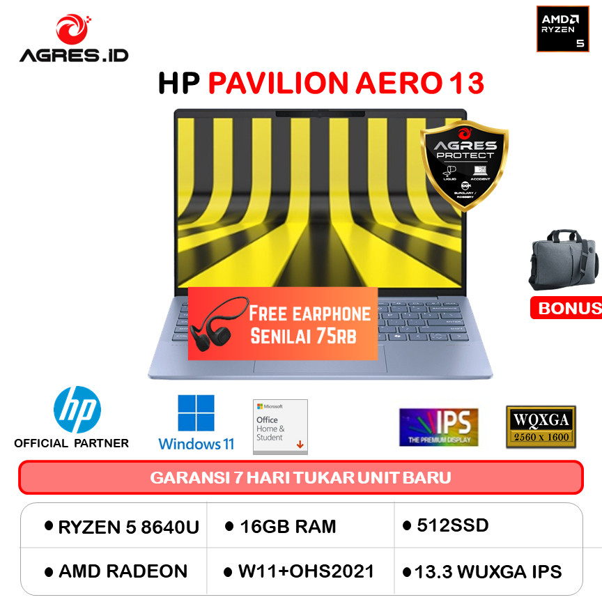 HP PAVILION AERO 13 RYZEN 5 8640 16GB 512GB W11+OHS 13.3WUXGA IPS 2Y+ADP