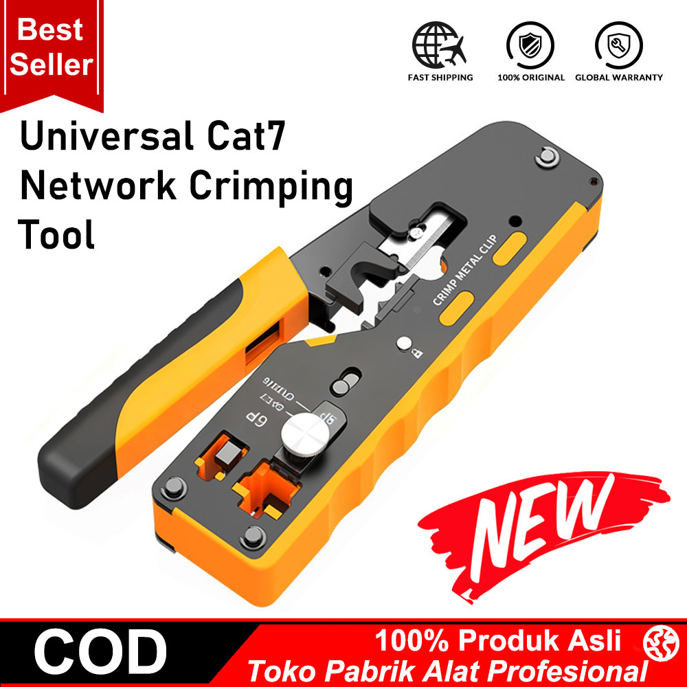 Tang Crimping RJ45 CAT7 CAT6A CAT6 CAT5e, Alat Crimping Kabel LAN dengan Pemotong & Pengupas
