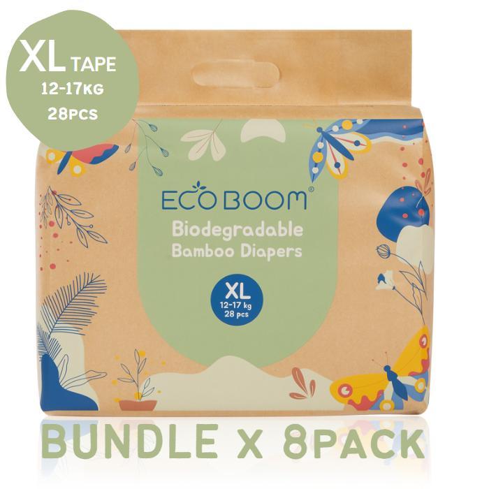 [8 Packs] Eco Boom Bamboo Diaper XL28 - Popok Tape Eco Friendly Diaper