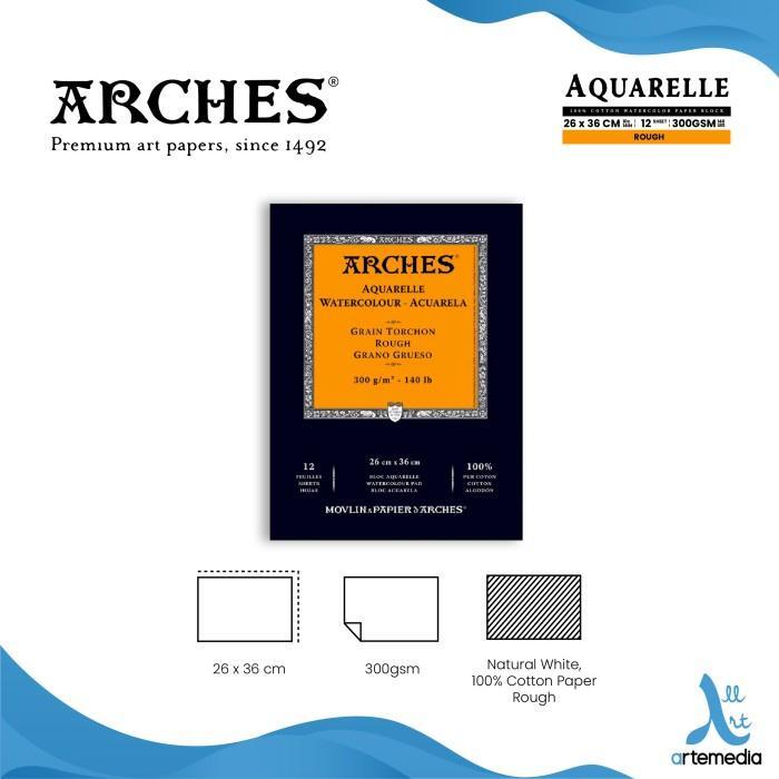 Arches Aquarelle 26x36cm Watercolor Paper Block - ROUGH 300gsm