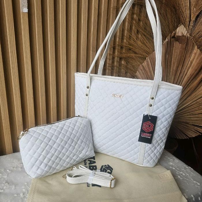 Tabusy tote bag namira set kulit,tas kuliah dan mengaji ibu2 - Putih