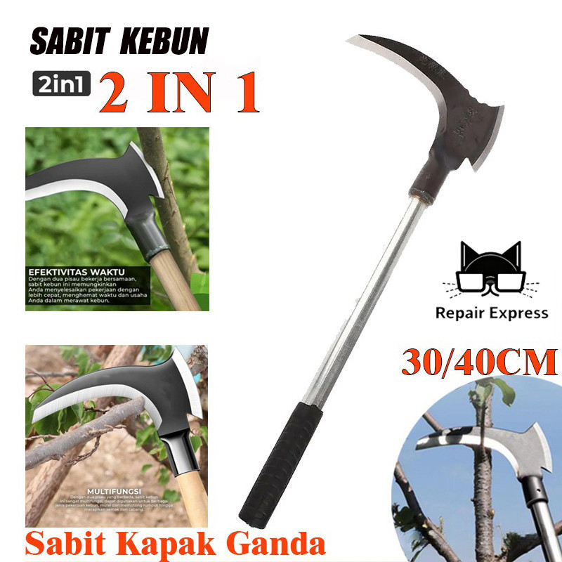Pemangkas Sabit kapak Ganda Pemangkas Rumput Sabit Arit Rumput Baja Sabit Kapak Ganda Alat Pemotong