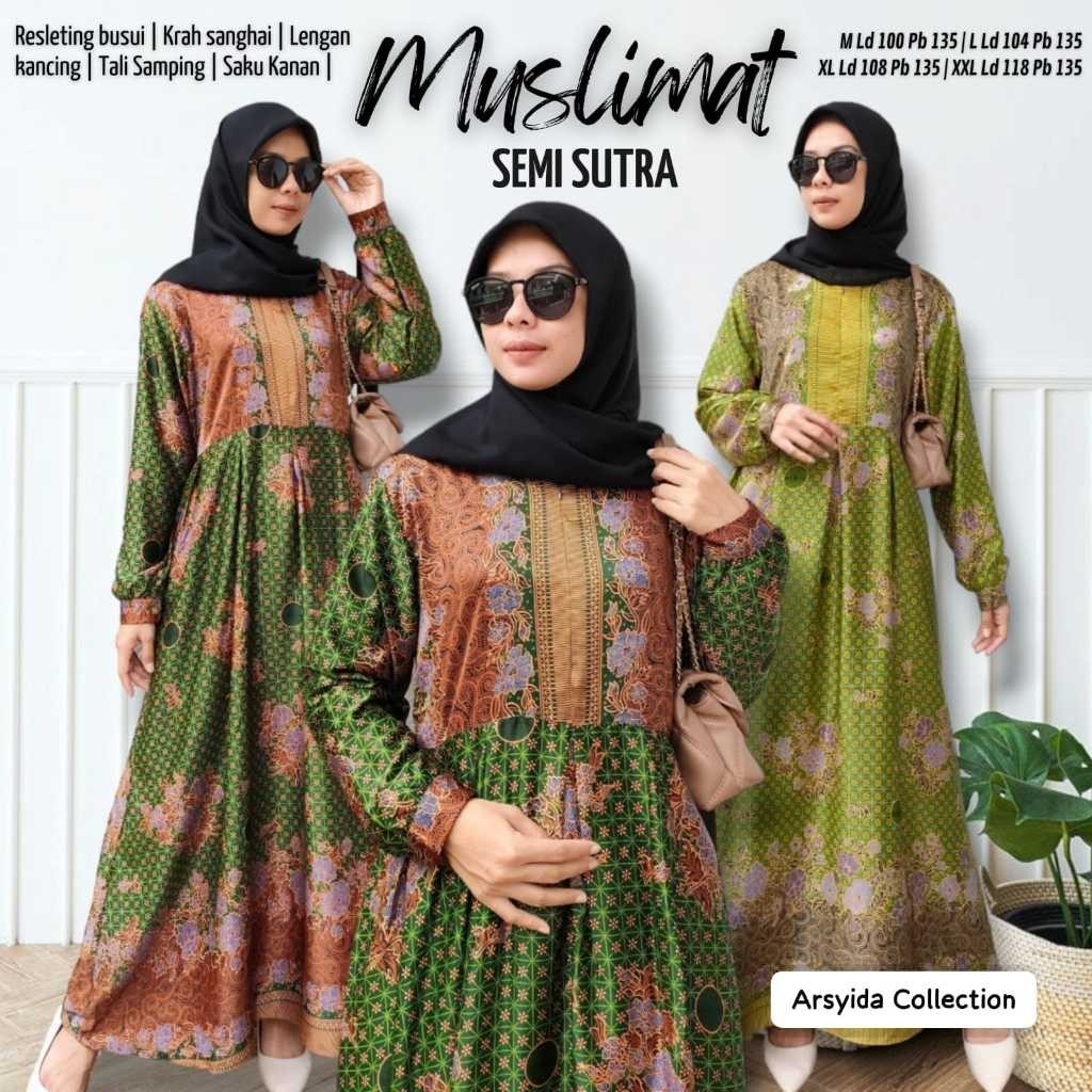 GAMIS BATIK MUSLIMAT NU SERAGAM BATIK NU / BAJU PENGANJIAN GAMIS MUSLIMAT FATAYAT SEMI SUTERA( SG )