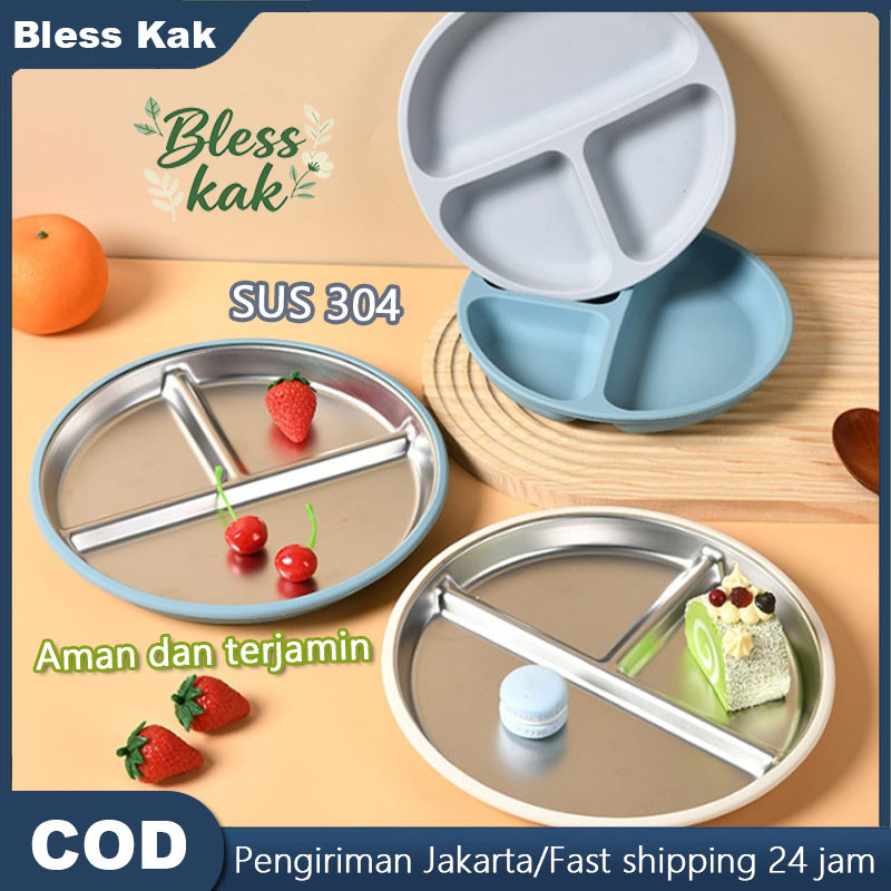 Cod BAYI MPASI SUCTION PLATE  ALAT MAKAN MPASI  PIRING  LEPAS PASANG SILICONE SUCTION  STAINLESS STE