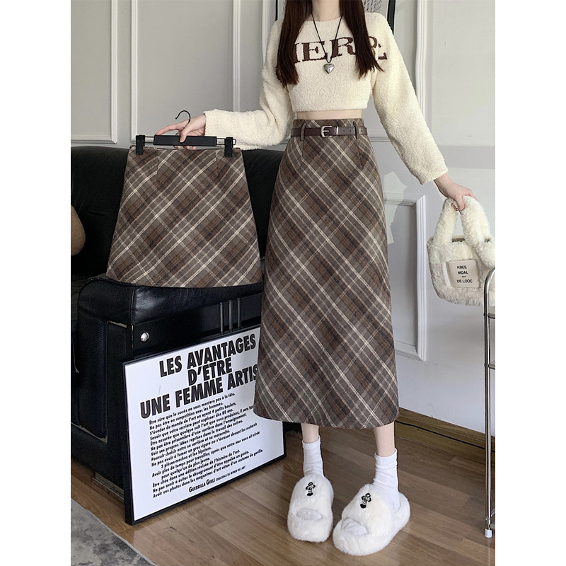 ChubChic COD Rok Midi Ukuran Besar, Rok Panjang Retro, Rok Kotak-kotak A-line Berpinggang Tinggi