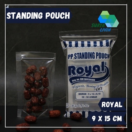 PP Standing Pouch 9x15 isi 50 Lbr / Plastik Klip Double Seal Royal
