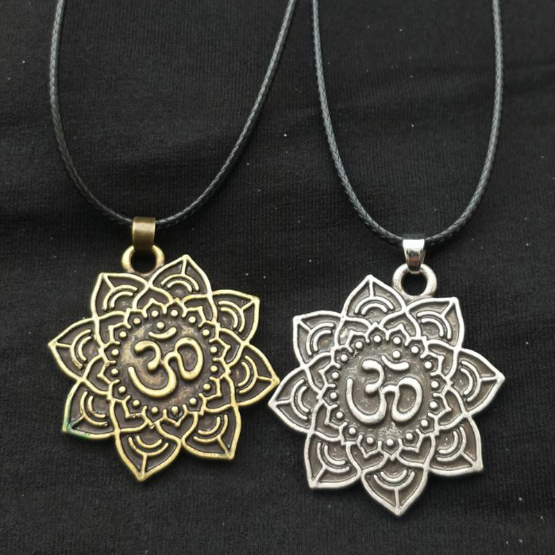 Viking Lotus Necklace Vintage Tibetan Mandala Spiritual Amulet Pendant Pagan Witchcraft Talisman Rel