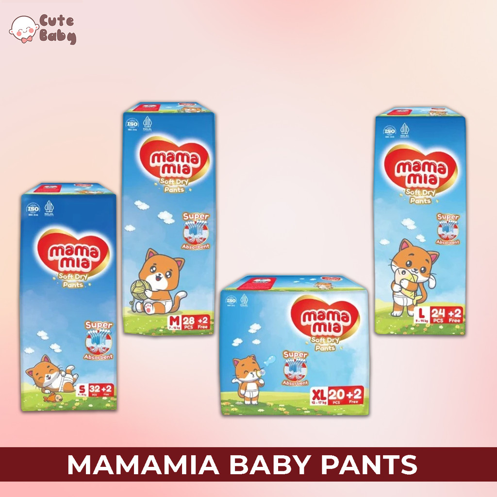 MAMAMIA Popok Bayi Tipe Celana Premium S34 M30 L26 XL22 - Super Lembut Extra Kering Soft Dry Pants