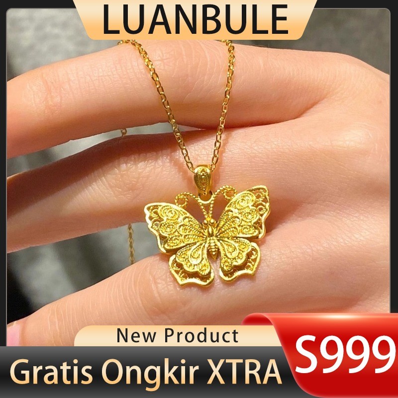 LUANBULE Kalung Emas Liontin Kupu-Kupu Untuk Wanita