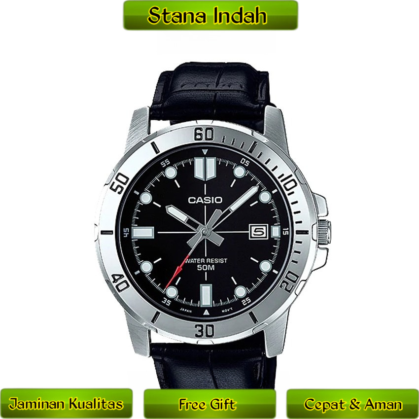 Casio General MTP VD01L 1E / MTP-VD01L-1E Jam Tangan Pria Kulit Hitam
