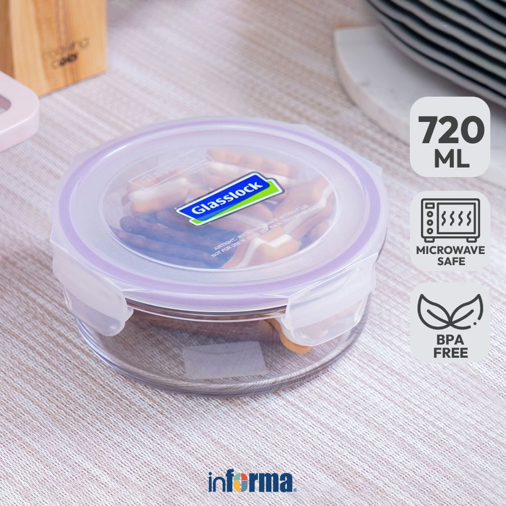 Informa Glasslock 720 ml Basic Wadah Makanan Round - Ungu Food Container Food Grade Serbaguna Tempat