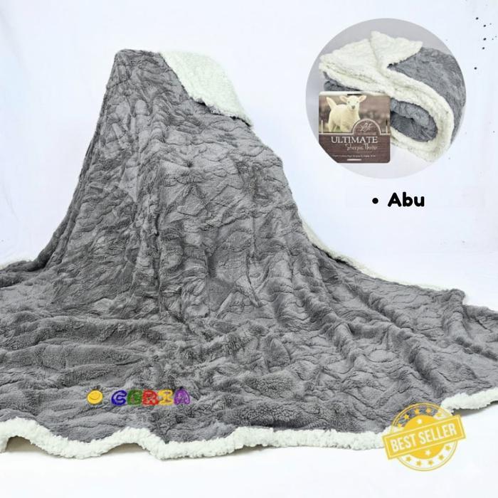 Selimut Bulu Lembut Ultimate Bulu Domba Tebal 2 Lapis 180x200 Cm - ABU-ABU*