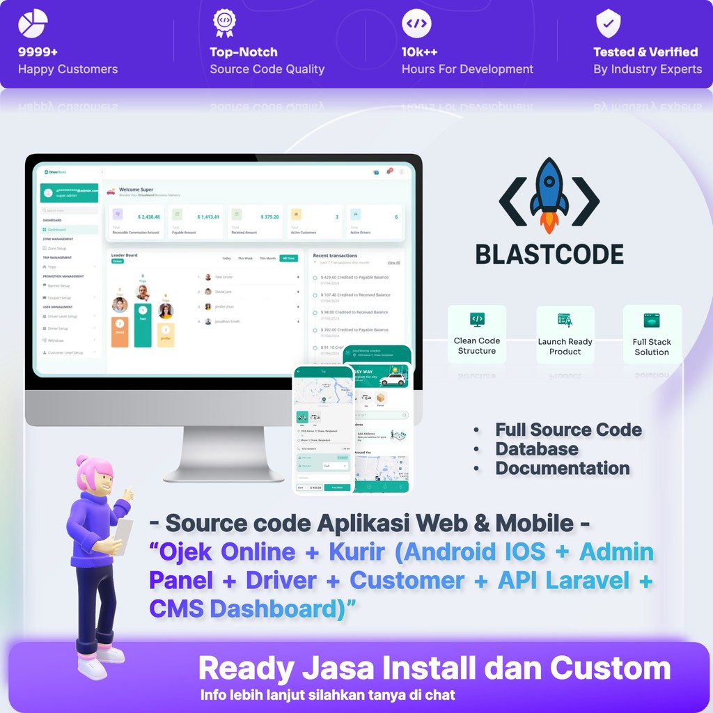 Source Code Aplikasi Ojek Online & Kurir Siap Pakai Android iOS + Admin Panel + Driver & Customer + 