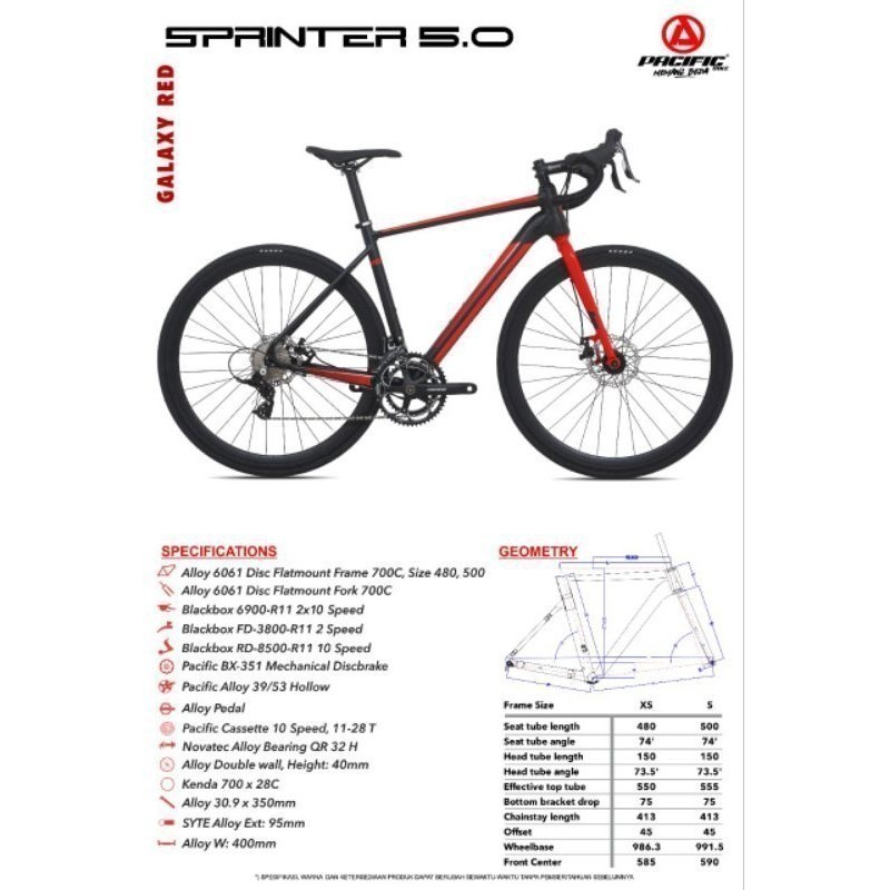 Sepeda Balap PACIFIC SPRINTER 5.0 Roadbike 700cc