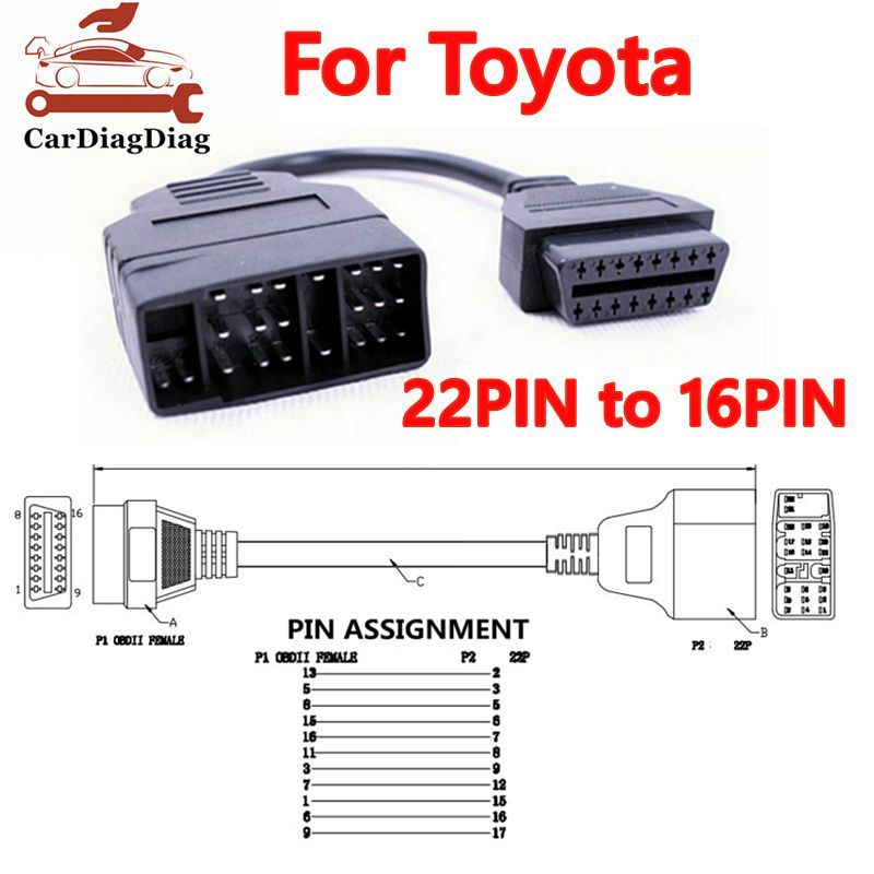 For Toyota OBD2 agnostic Connector 22 Pin To 16 Pin For Toyota OBD1 22Pin to OBD2 16Pin Female Conne