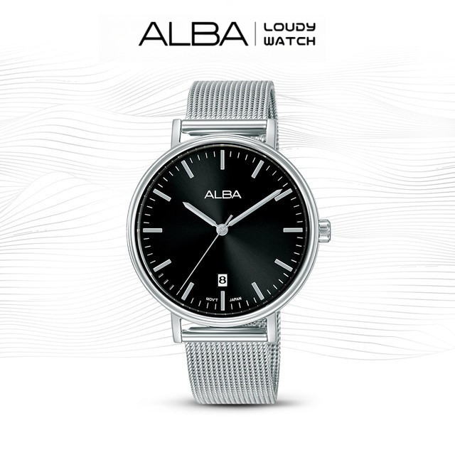 ALBA AG8N85 Fashion Jam Tangan Wanita Quartz Black Dial Stainless Steel Mesh Bracelet / Rantai Pasir