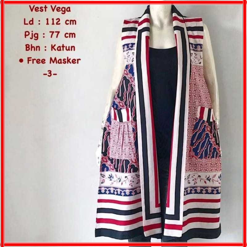 DISKON VEST VEGA / Rompi Batik Wanita Modern Tanpa Lengan Jumbo Bahan Katun
