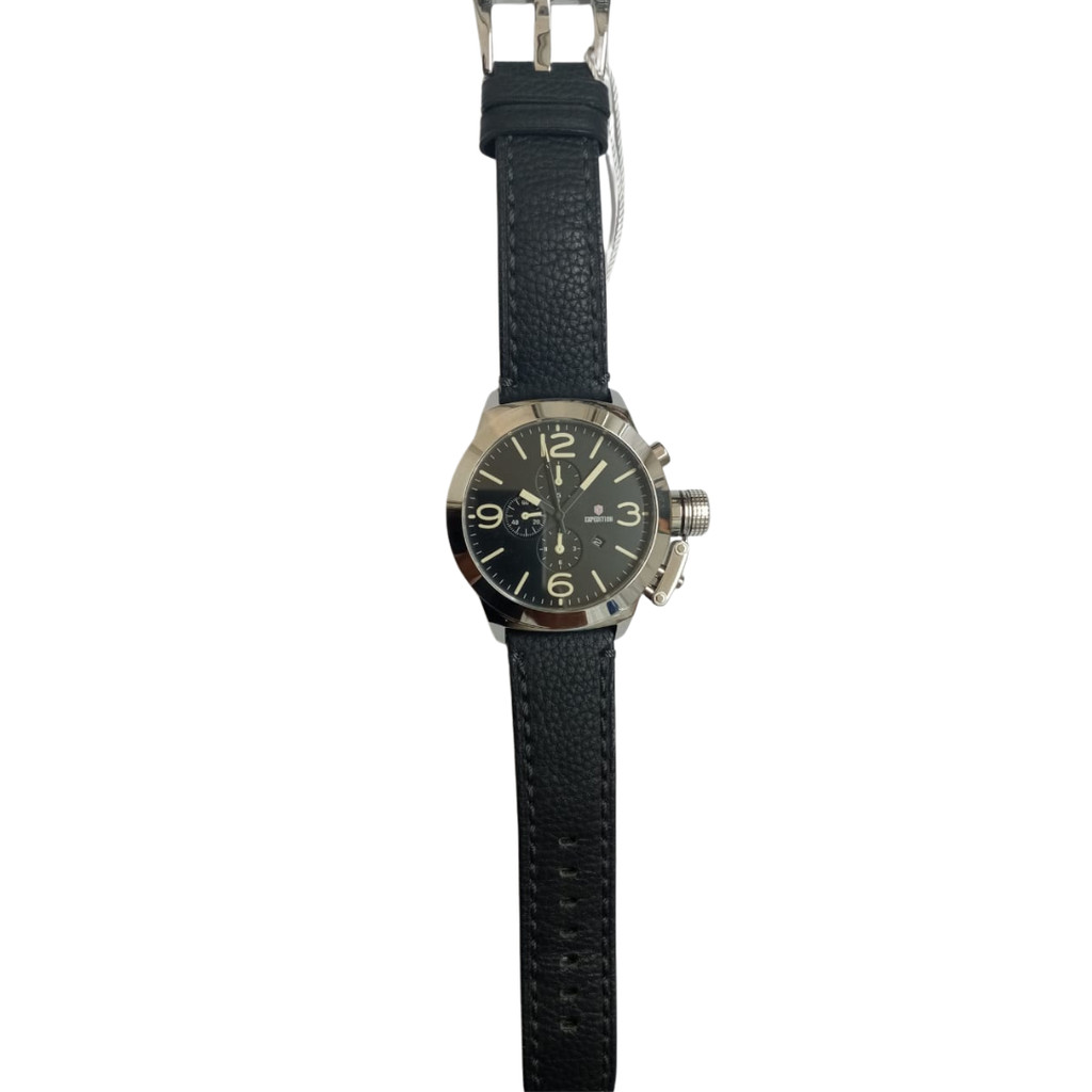 JAM TANGAN PRIA EXPEDITION E6339 E 6339 MCLSSBAIVBA CHRONOGRAPH SILVER BLACK CREAM LEATHER STRAP