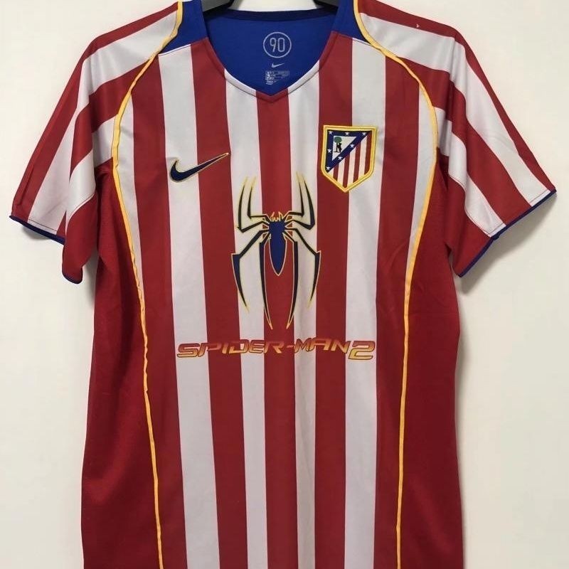 Jersey Sepak Bola Lengan Pendek Dewasa Retro Atletico Madrid 2004-05 T shirt pria