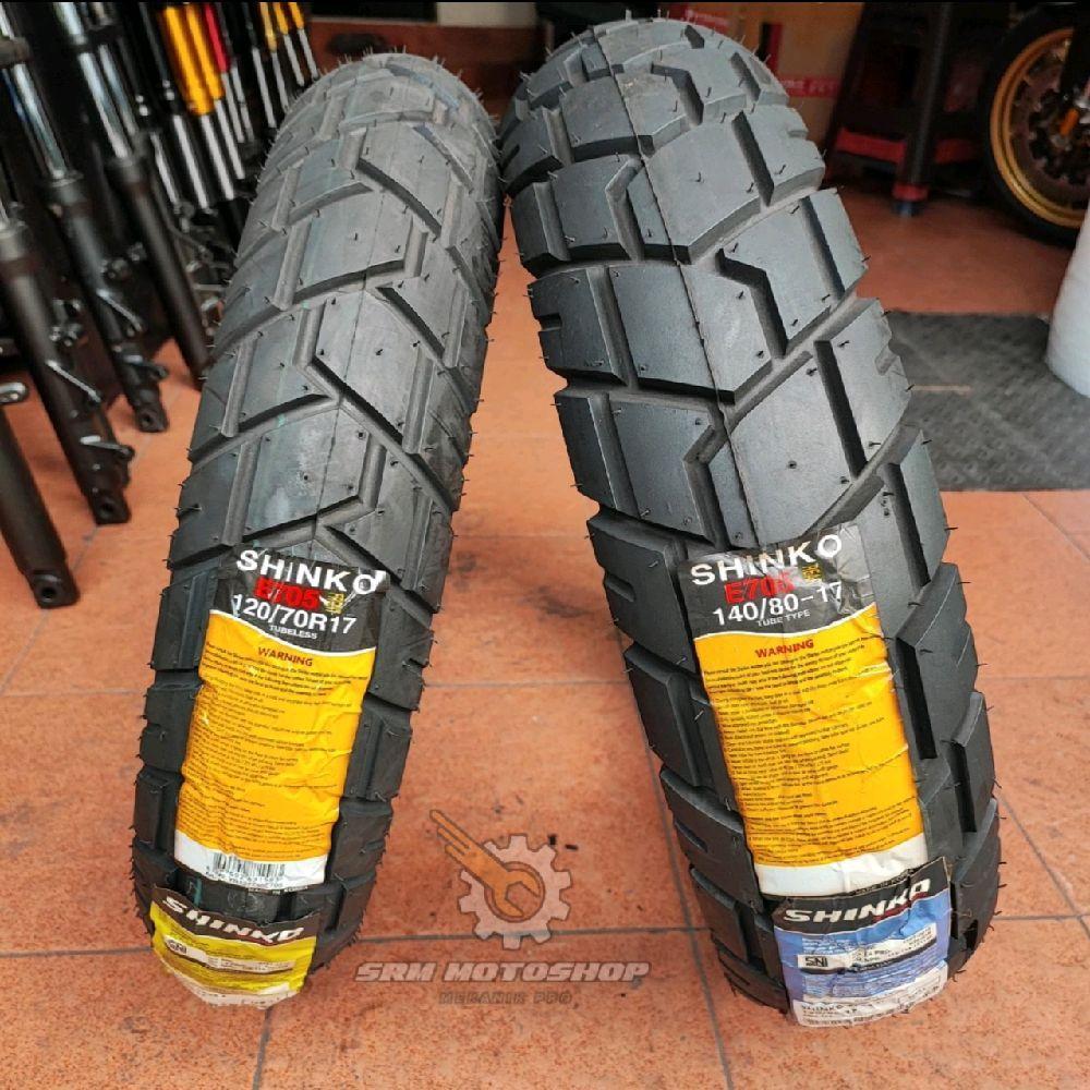 Set Ban Motor Shinko E705 120/70-17 & 140/80-17 Trail Master Dual Purpose Tubeles Made In Korea