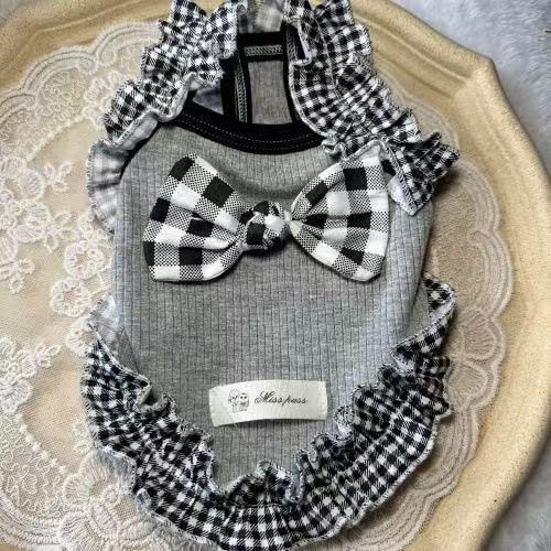 Planet Ekor COD  Pakaian Hewan Peliharaan Renda Abu-abu Hitam dan Putih Pakaian Anjing Teddy Pomeran