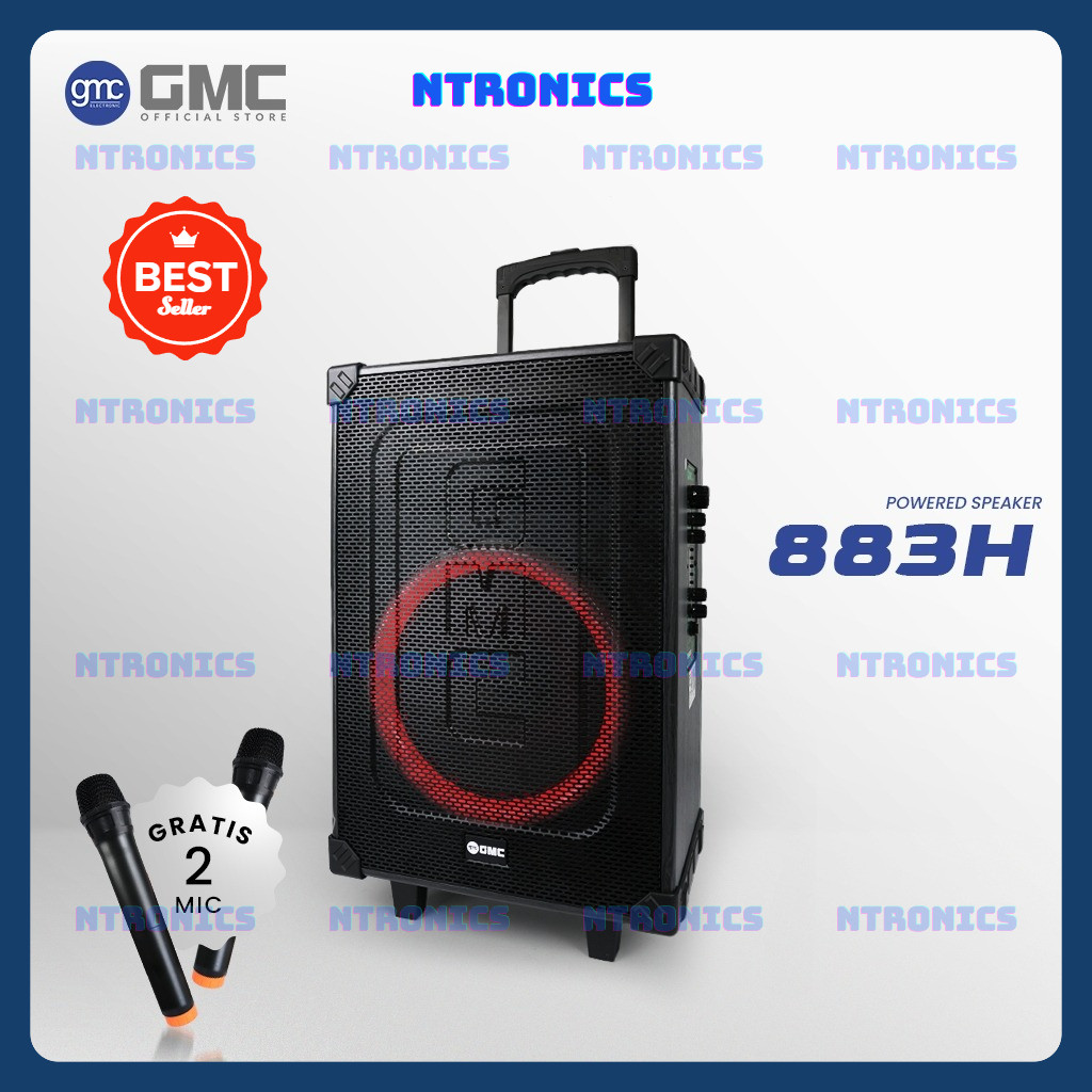 GMC Speaker 883H – Bluetooth Karaoke Speaker 12" – 130W, USB, SD, TF, AV/AUX In, FM Radio, 2 Mic