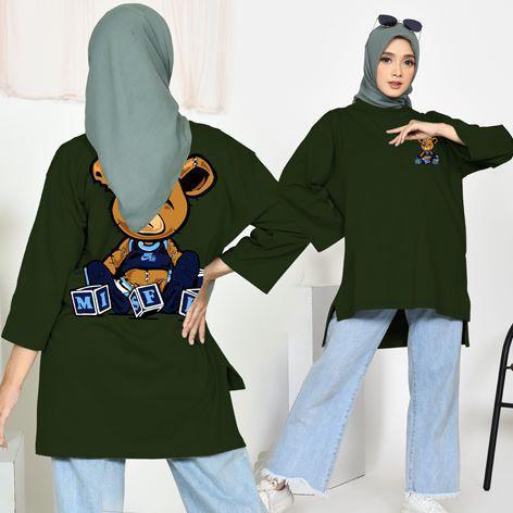YURICA (COD) 04 ATASAN BASIC OVERSIZE KOREAN TOP KAOS JUMBO LD 138 TUNIK BABYTERRY - Hijau Botol, OV