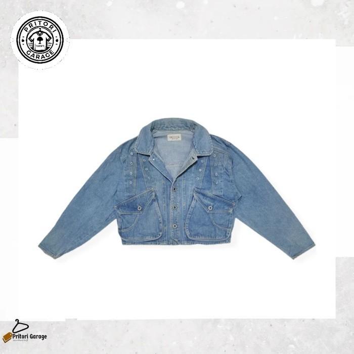 Raw Denim Jeans Trucker Flight Crop Jacket Sasson USA Light Blue Wash