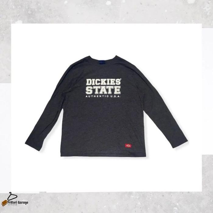 Kaos Lengan Panjang Long Sleeve Dickies Big Print Center Dark Grey Colour Vintage