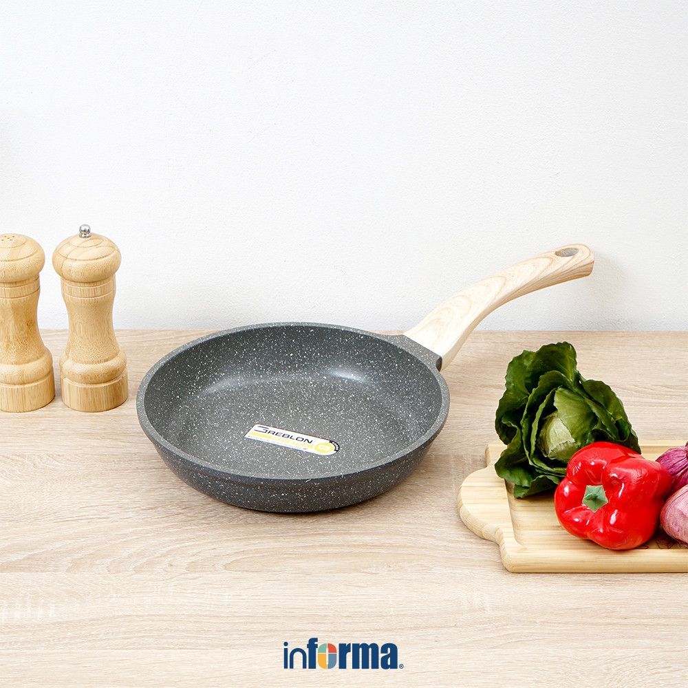 Informa Cooking Color Krum Wajan Penggorengan Marble - Abu-Abu Frypan Pan Teflon Penggoreng Alat Mas