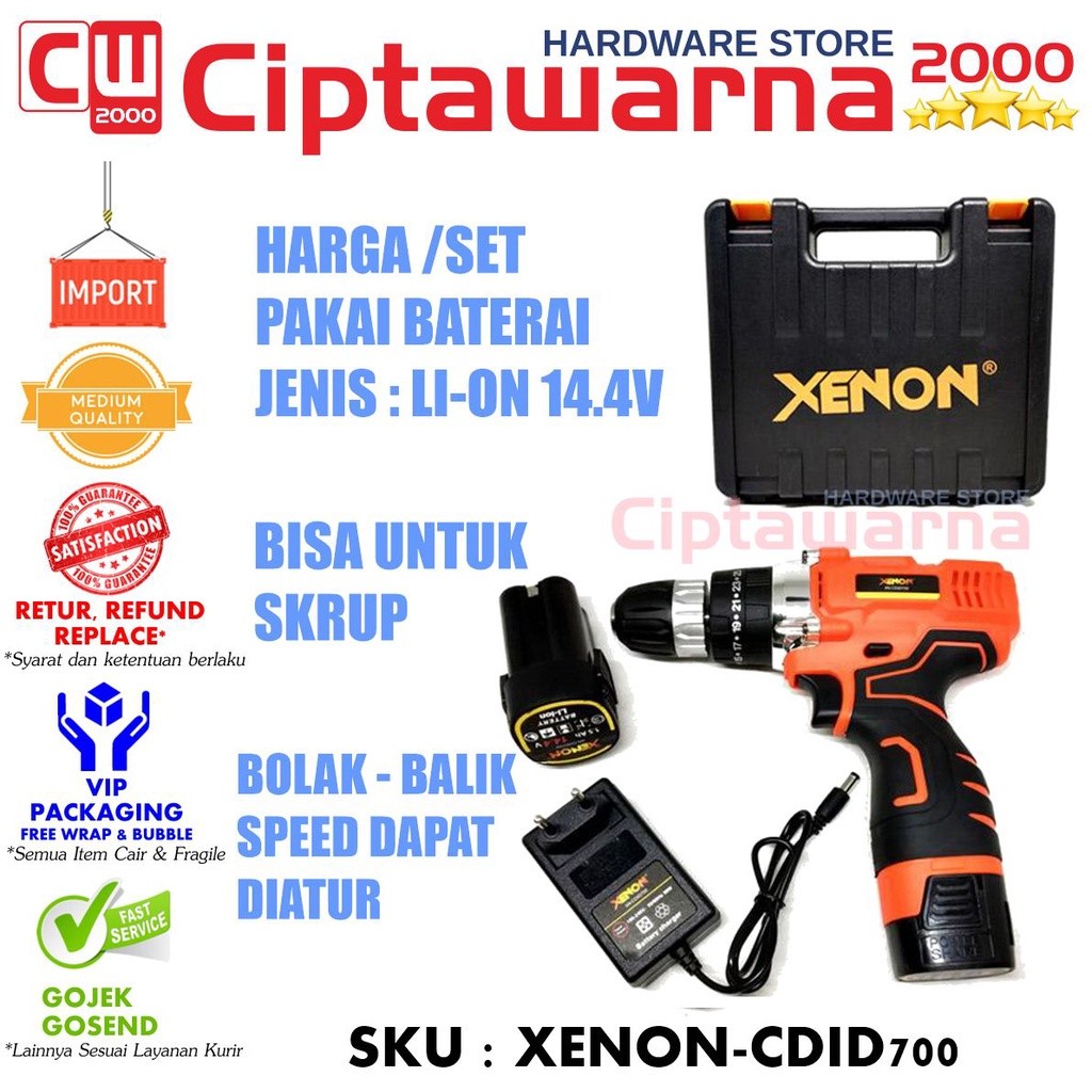 Bor Cordless Drill Elektrik Bor Listrik 14.4v 1 Baterai XENON CDID700 - CWTT