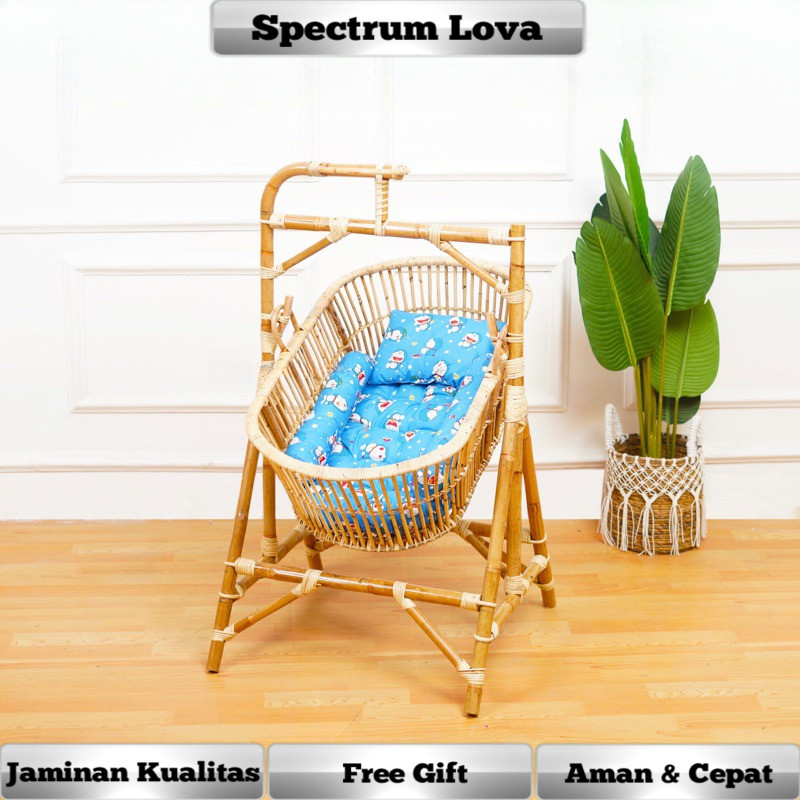 Keranjang Ayunan Bayi Rotan Dengan Kasur / Tempat Tidur Bayi Rotan Minimalis
