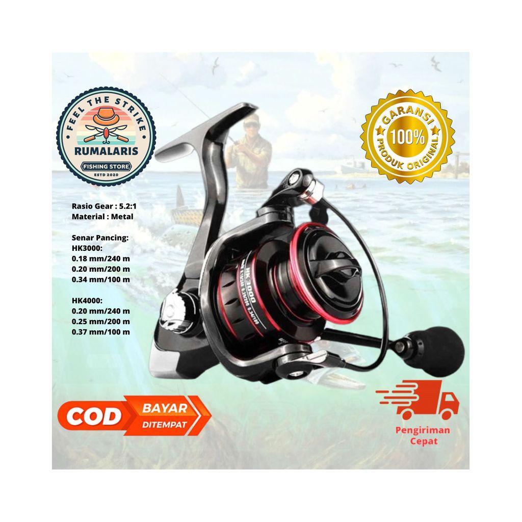 LINNHUE  HK3000 / HK4000  Series Reel Pancing Fishing Reel 5.2:1 Gear Ratio 8Kg - Red - Rumalaris