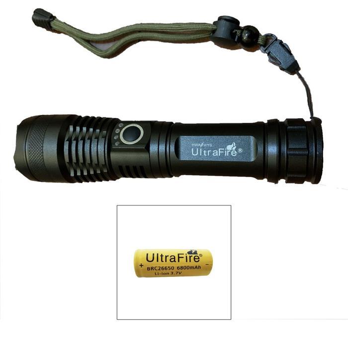 Senter LED XHP 50 ultrafire Cree Compact baterai 26650 rechargeable - 26650 Ptomo