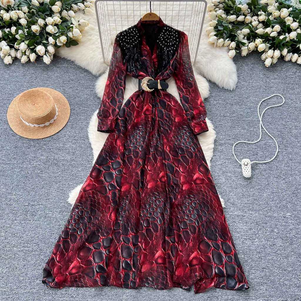 Gaun berpayet bordir leher V baru musim panas 20259baru